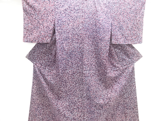 JAPANESE KIMONO / ANTIQUE HITOE TSUMUGI / WOVEN ABSTRACT PATTERN 